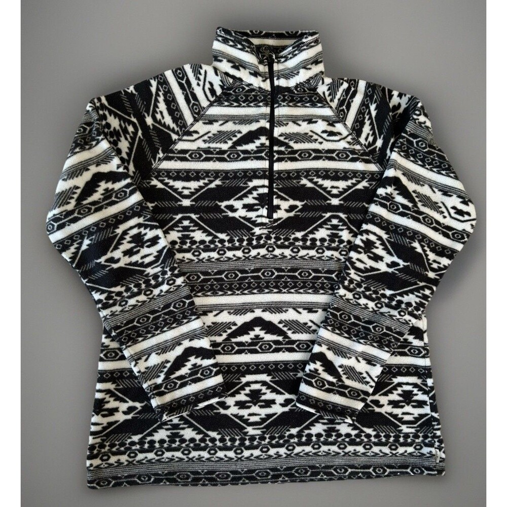 Eddie Bauer 1/4 Zip Fleece Black& White Aztec Size M Base Layer Warm Outdoor